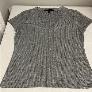 White House Black Market Silver Shimmer V-Neck Tee